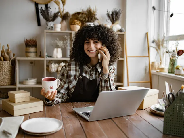 Leicester small business owner on the phone getting WordPress support